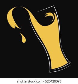 Glass of craft beer in flat style. Vector illustration. Isolated on black bacground