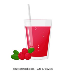 A glass of cranberries juice. Natural fresh squeezed juice. Healthy diet. The design concept of a web page,advertising,cafe,menu. Vector illustration.