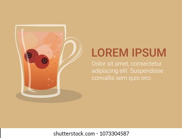 A glass of cranberry juice with ice vector illustration. Cranberry juice infographic. 