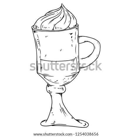 Glass with cream coffee icon. Vector illustration of coffee with ice cream. Hand drawn drink dessert glase.