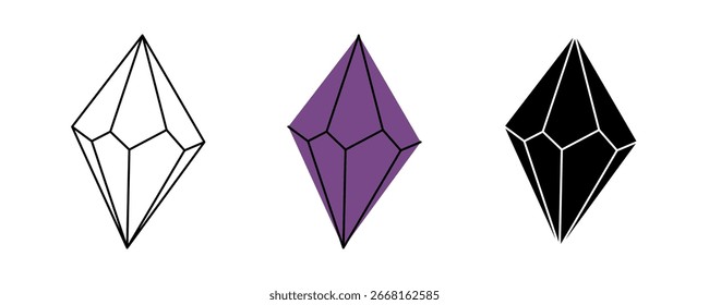 Cristais de vidro. Cristal esotérico místico. Ilustração vetorial. Isolado sobre fundo branco