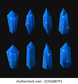 Glaskristalle auf schwarzem Hintergrund. Blauer Gemüsesektor