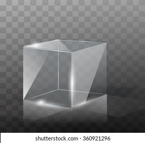 The Glass Cube On A Transparent Background With Highlights.