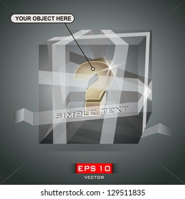 Glass cube wrapped in tape. Abstract vector illustration