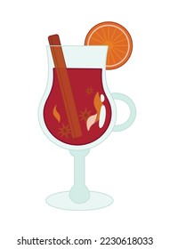 Glass cup of aromatic mulled wine on white background