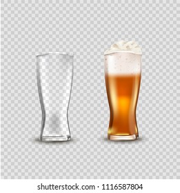 Glass cup with beer, ads soap beer attractive beer mockup in 3d template on transparent background stock illustration