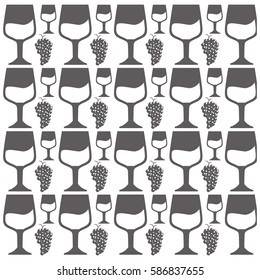 glass cup and bunch grape seamless pattern design vector illustration eps 10