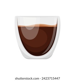 Glass cup of coffee. Cartoon vector illustration of delicious fragrant coffee on isolated white background