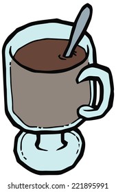 Glass cup of coffee and spoon vector illustration. Set of kitchen items