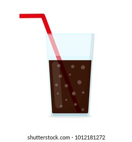 Glass cup with a cold drink. Vector illustration. Popular drink with straws in flat design