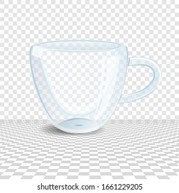 Glass cup with double walls on a transparent background.