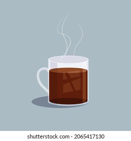 Glass cup with hot tea. Flat style. Elements for web design.