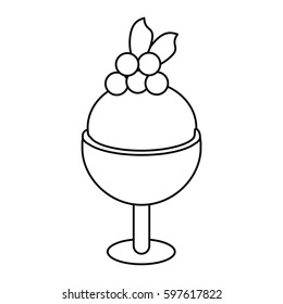 glass cup ice cream cherry thin line