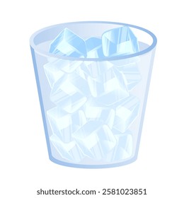 Glass cup with iced water and ice cubes cartoon illustration image