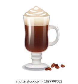 Glass cup of Irish coffee with  coffee beans   illustration