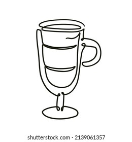 Vidrio de latte en estilo de línea única. Café caliente en línea continua. Ilustración vectorial.