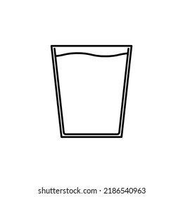 Glas- oder Becherzeilensymbol. mit Wasser gefüllt. auf weißem Hintergrund. isoliert, einfach, Linien, Silhouetten und sauber. für Symbole, Zeichen, Symbole oder Logos geeignet