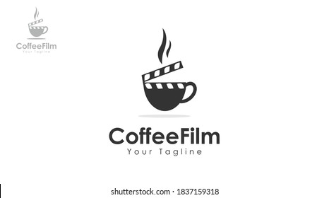 Glass cup logo design combined with film board. You can use it for coffee shop logos or film logos or other creatives. vector