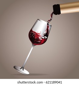 glass cup pouring wine bottle