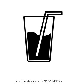 Glastasse mit einem erfrischenden Getränk im Inneren. schlichte schwarz-weiße Ikone einer Glastasse mit Stroh.