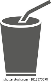 Glass cup of soda with a straw isolated on a white background. Vector black and white illustration. Great for labels, menus, posters, banners, vouchers, coupons, business promotion and more.