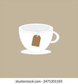 Glass cup with tea bag vector illustration. Breakfast drink