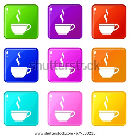 Glass cup of tea icons of 9 color set isolated vector illustration