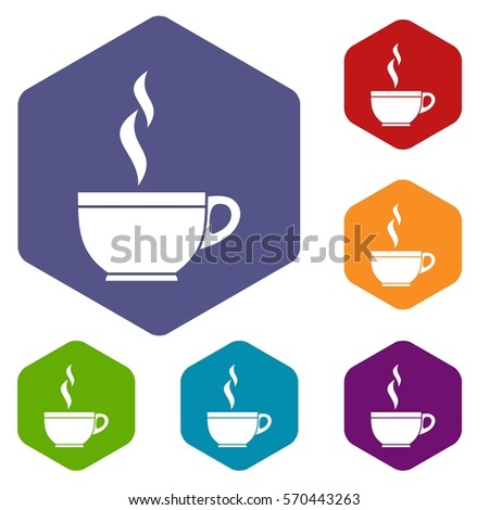Glass cup of tea icons set rhombus in different colors isolated on white background