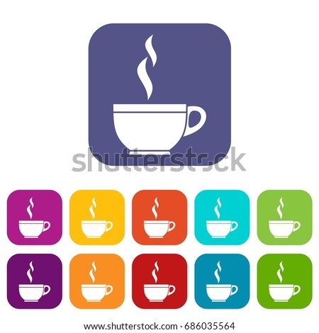Glass cup of tea icons set vector illustration in flat style in colors red, blue, green, and other
