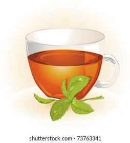 Glass cup of tea with mint