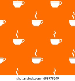 Glass cup of tea pattern repeat seamless in orange color for any design. Vector geometric illustration