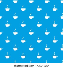 Glass cup of tea pattern repeat seamless in blue color for any design. Vector geometric illustration