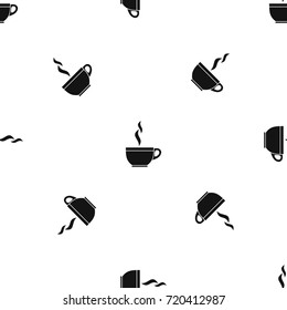 Glass cup of tea pattern repeat seamless in black color for any design. Vector geometric illustration