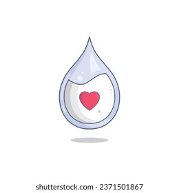 A glass cup that forms water with milk and a heart in it. Can be used as a logo, milk store, symbol, etc.