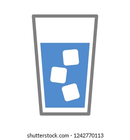  Glass or cup of water with ice cubes flat blue vector icon for food apps and websites