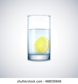 Glass Cup With Water And Lemon, Isolated Vector.