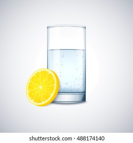 Glass Cup With Water And Lemon, Isolated Vector.