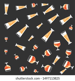 glass and cups of beers oktoberfest pattern background