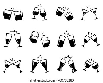 Glass Cups Cheers Icons Set