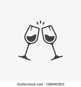 Glass cups cheers icons. Wine icon in trendy flat style isolated on grey background