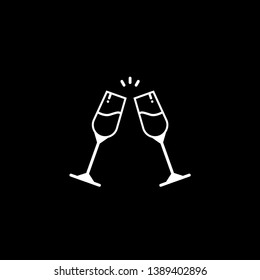 Glass cups cheers icons. Wine icon in trendy flat style isolated on black background