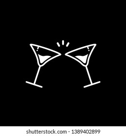 Glass cups cheers icons. Wine icon in trendy flat style isolated on black background