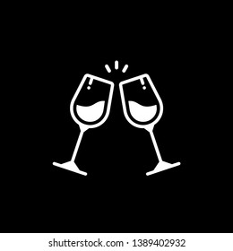 Glass cups cheers icons. Wine icon in trendy flat style isolated on black background