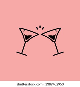 Glass cups cheers icons. Wine icon in trendy flat style isolated on pink background