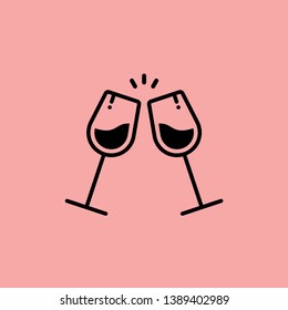 Glass Cups Cheers Icons. Wine Icon In Trendy Flat Style Isolated On Pink Background