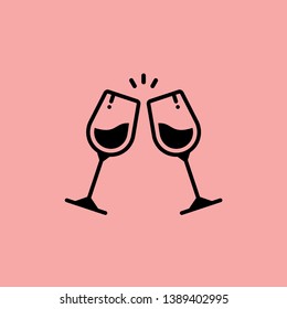 Glass cups cheers icons. Wine icon in trendy flat style isolated on pink background