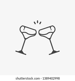 Glass cups cheers icons. Wine icon in trendy flat style isolated on grey background