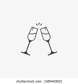 Glass cups cheers icons. Wine icon in trendy flat style isolated on grey background