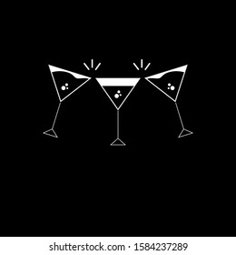 Glass cups cheers icons. Wine icon in trendy flat style isolated on black background