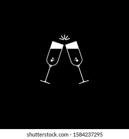 Glass cups cheers icons. Wine icon in trendy flat style isolated on black background
